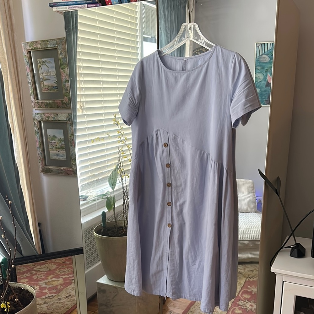 Light Lavender Short Sleeve Button-Front Cotton Women's Dress